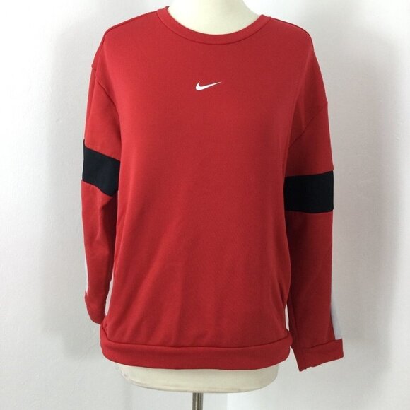Nike Pullover Sweatshirt‎ Men Red Center Swoosh Logo Long Sleeve Ribbed Hem - Picture 3 of 6